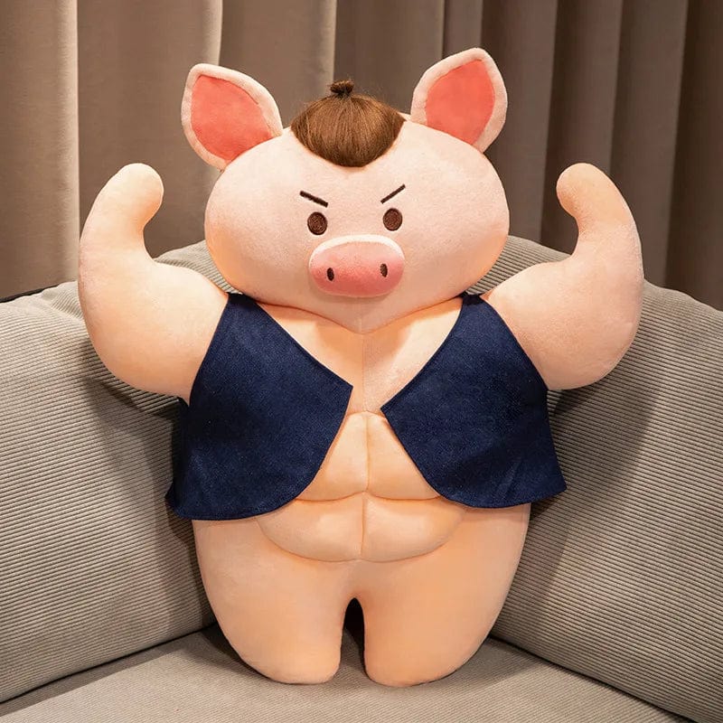 Peluche cochon bodybuildé bien habillé - Brun