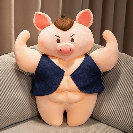Peluche cochon bodybuildé bien habillé - Brun
