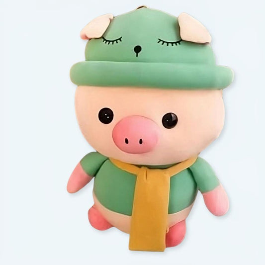 Peluche cochon doux - Tenue verte - Adorable enfant