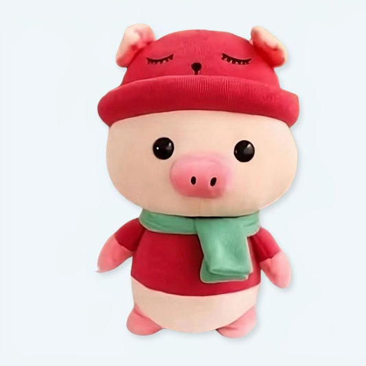 Peluche cochon en tenue rouge douce et chaleureuse pour enfant