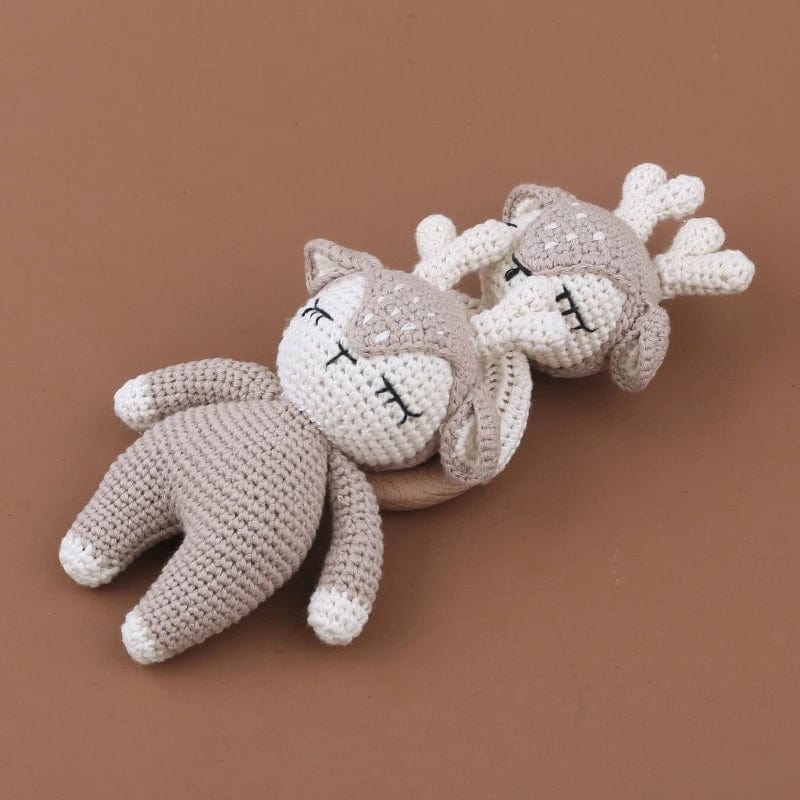 Peluche Tricotée Faon Gris