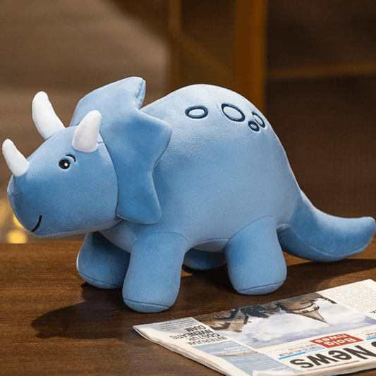 Peluche dinosaure bleu original à trois cornes