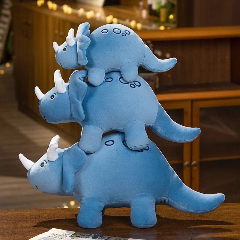 Peluche dinosaure bleu original à trois cornes