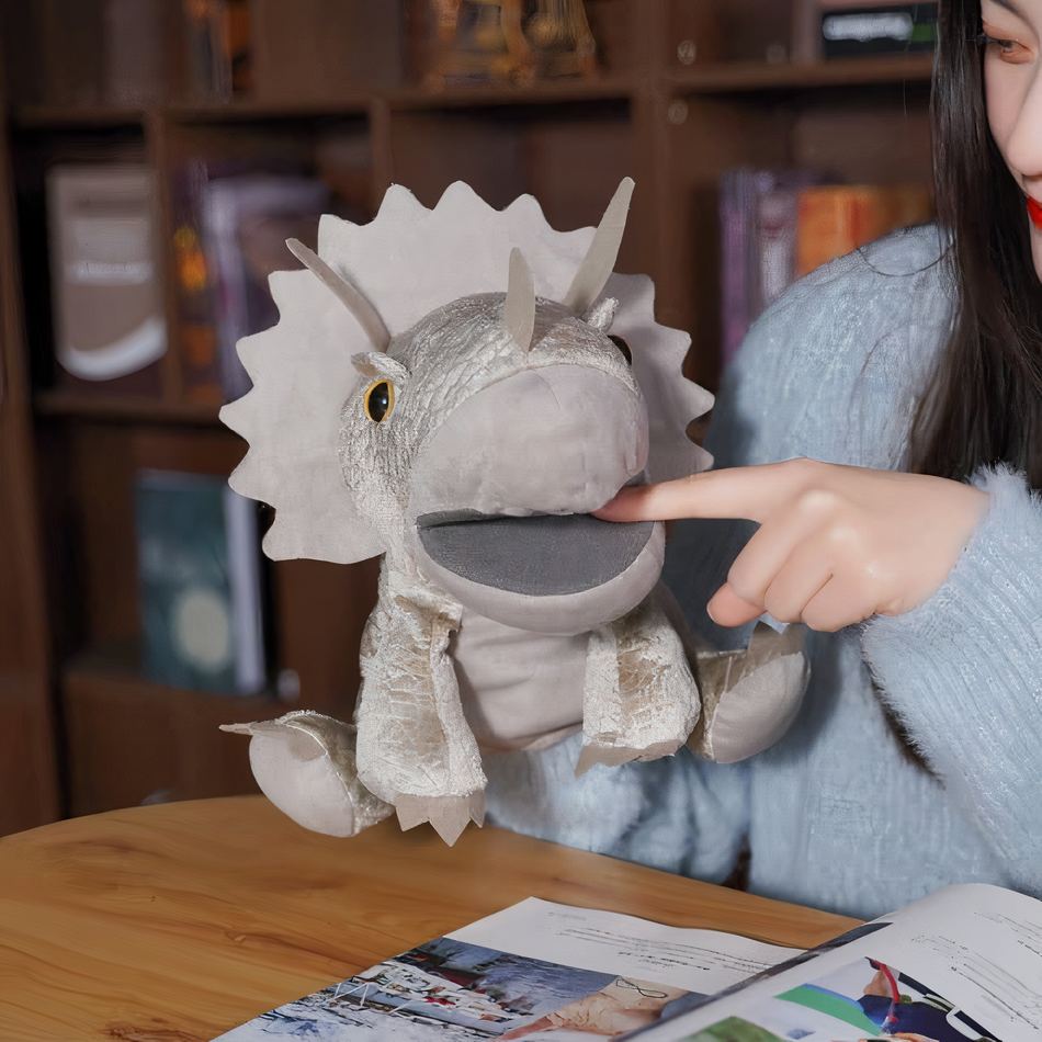 Peluche dinosaure marionnette interactive pour enfant douce