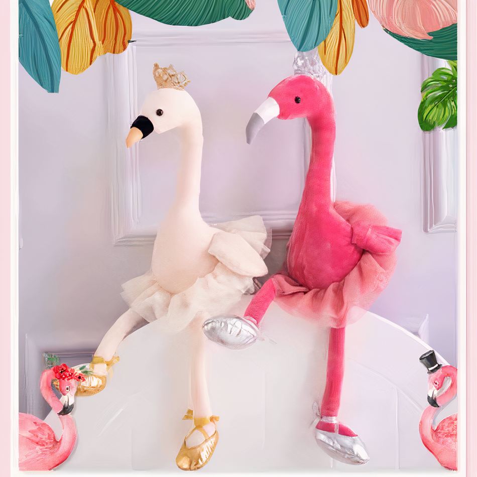 Peluche flamant rose blanche élégante pour une déco chambre douillette