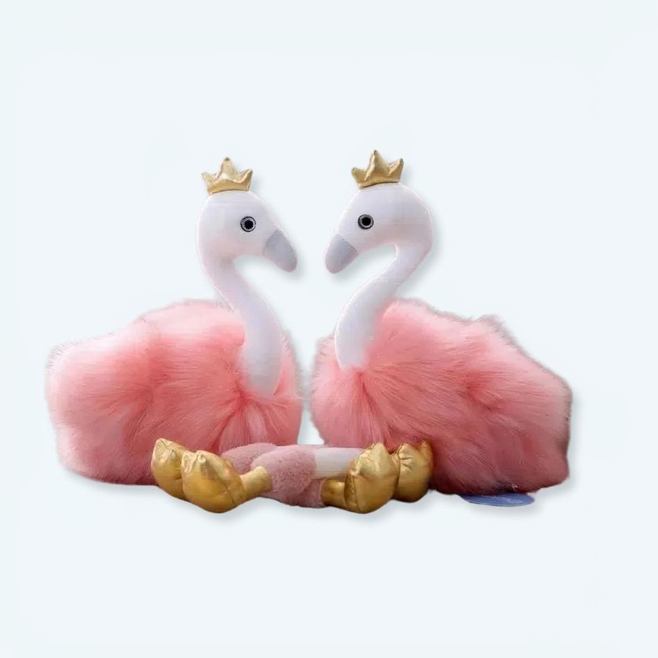 Peluche flamant rose exotique à longs poils doux