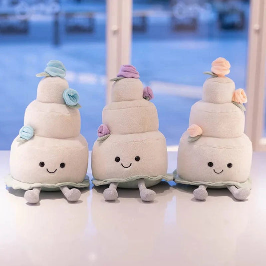 Peluche gâteau blanc avec des roses  Saint-Valentin