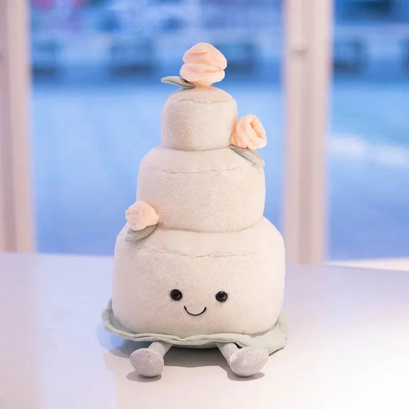 Peluche gâteau blanc avec des roses  Saint-Valentin