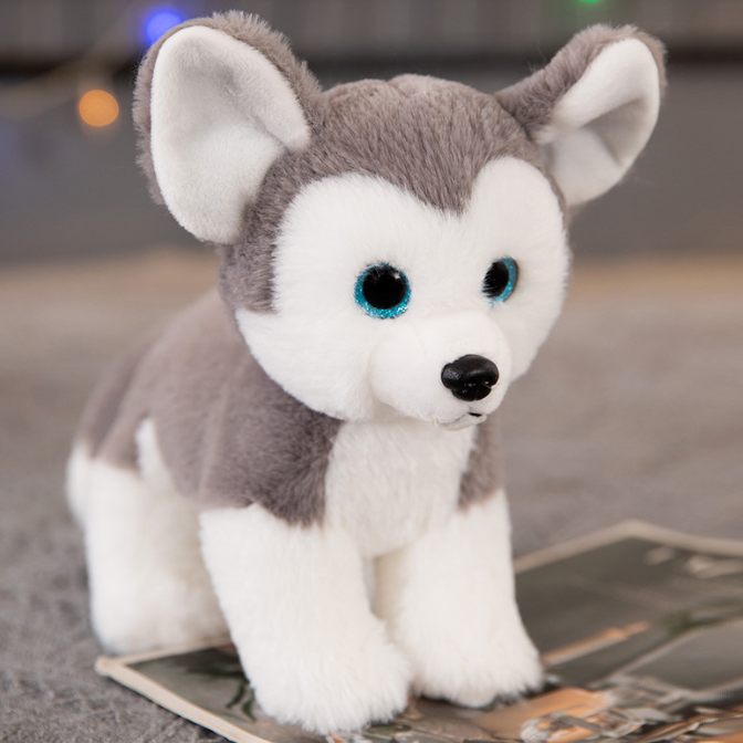 Peluche gris doux  husky compagnon enfant hiver cosy