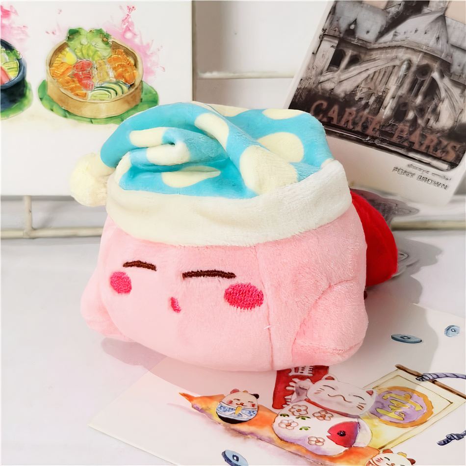 Peluche Kirby - Douce bonnet de nuit bleu pour enfant câlin