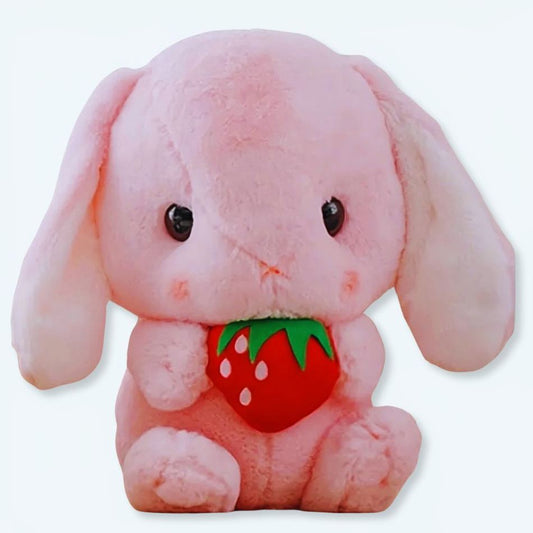 Peluche lapin fraise câline douce et colorée pour enfant