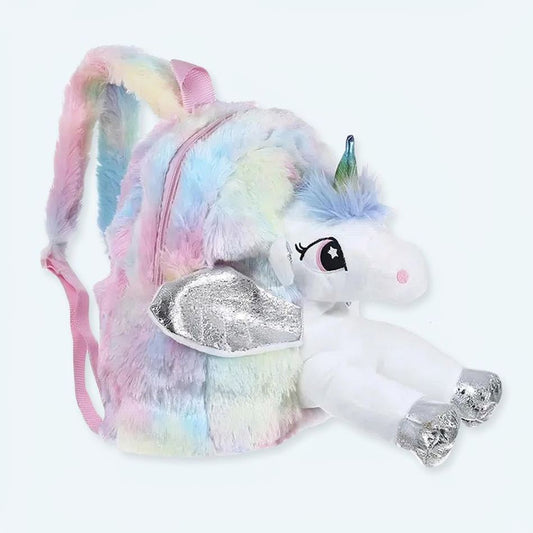 Peluche Licorne Argentée Sac à Dos Magique pour Enfant
