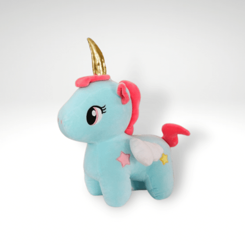 Peluche licorne avec corne dorée
