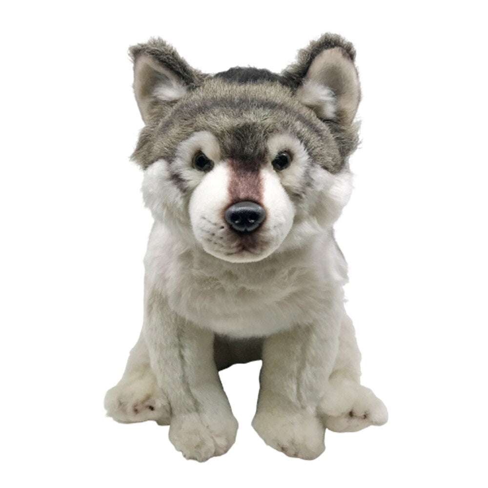 Peluche Loup Assis Gris Doux Hiver Enfant