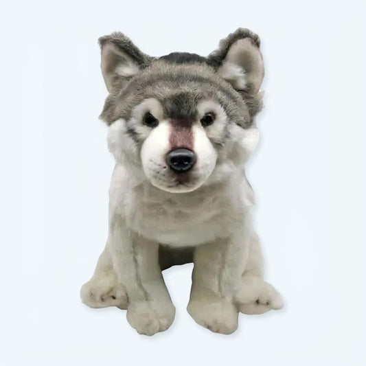Peluche Loup Assis Gris Doux Hiver Enfant