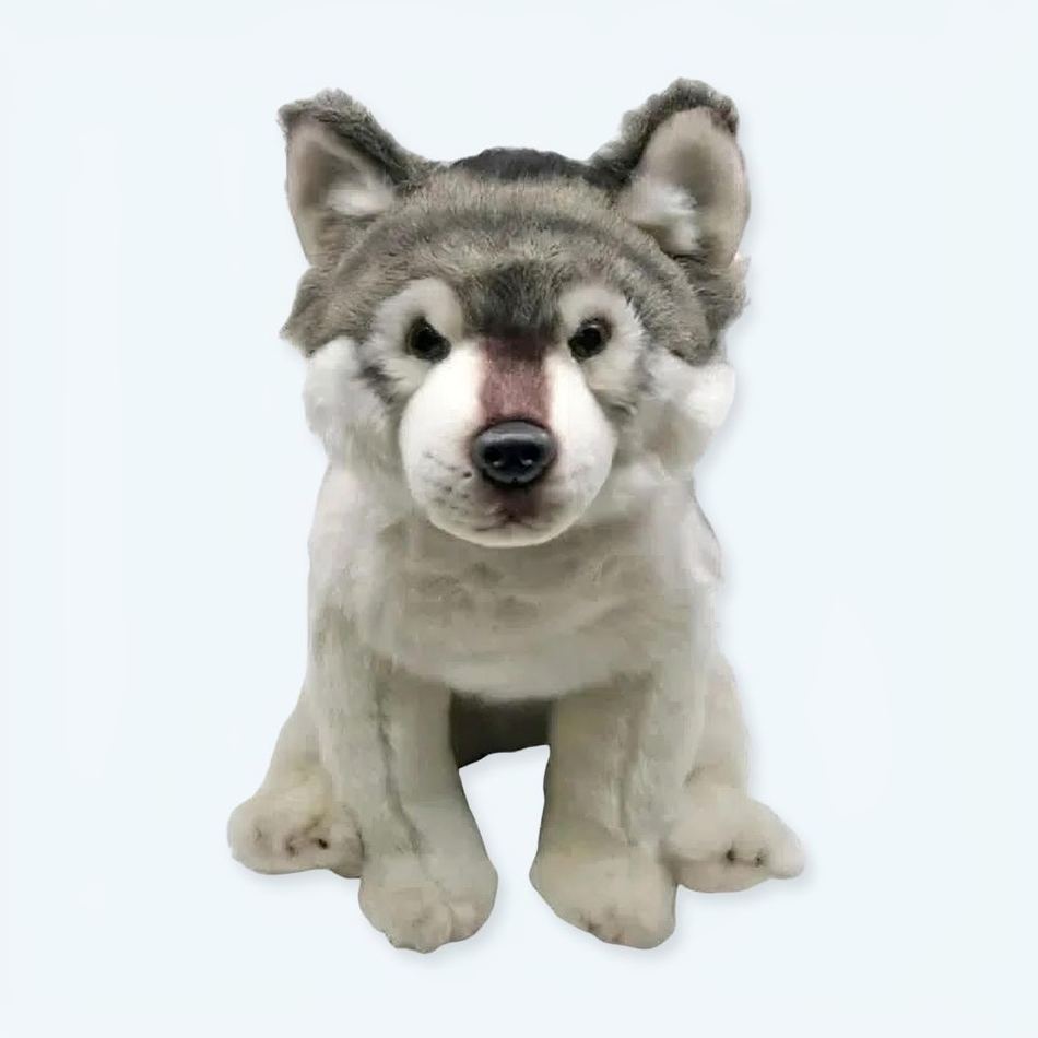 Peluche Loup Assis Gris Doux Hiver Enfant