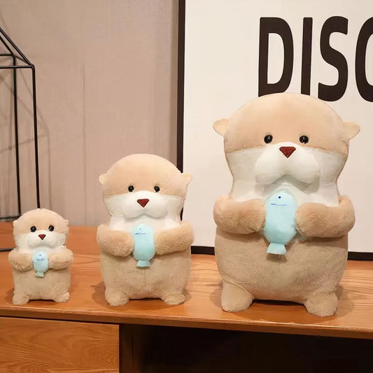 Peluche loutre douce avec poisson compagnon câlin
