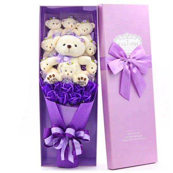 Peluche Ours Bouquet de Fleurs - Cadeau Romantique et Doux