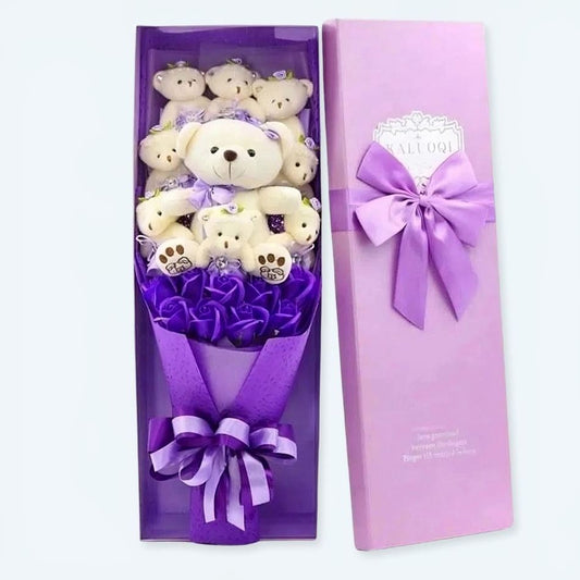 Peluche Ours Bouquet de Fleurs - Cadeau Romantique et Doux