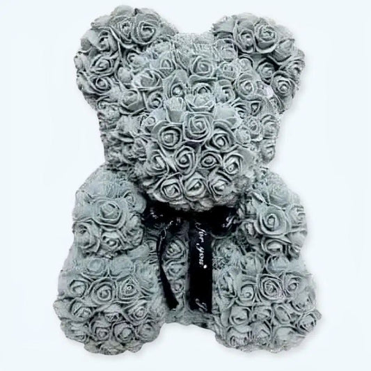 Peluche ours grise fleurie douce - Décor romantique