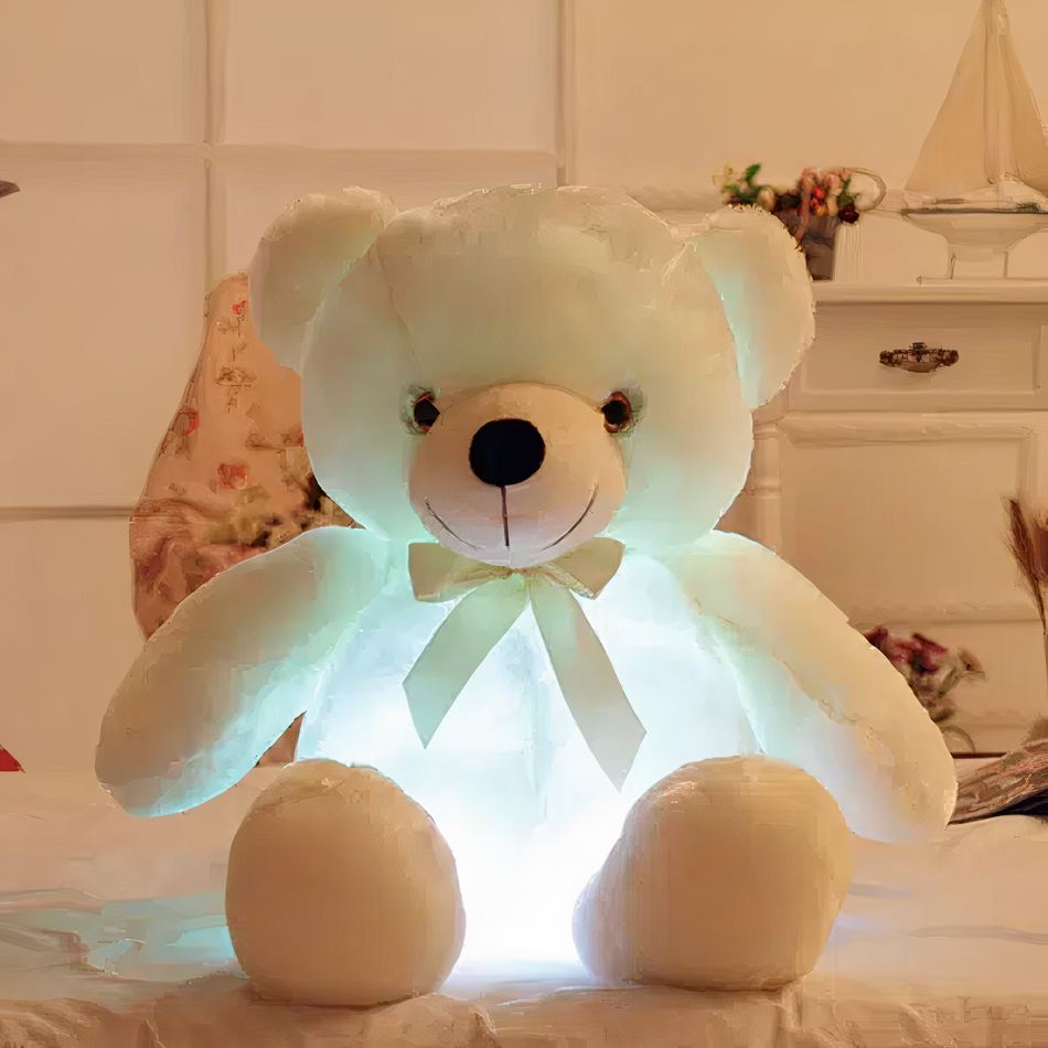 Peluche Ours Oreiller Doux avec LED pour une Chambre Cozy