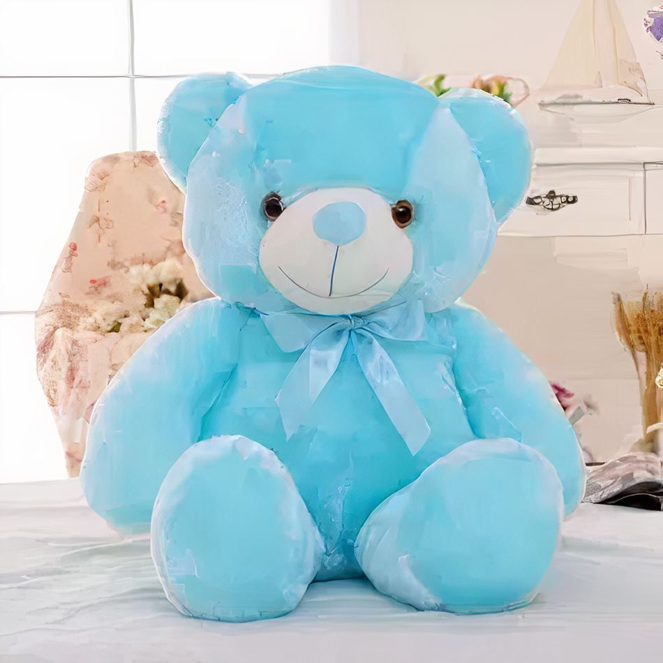Oreiller LED Peluche Ourson Douce Lumière Bleue de Nuit