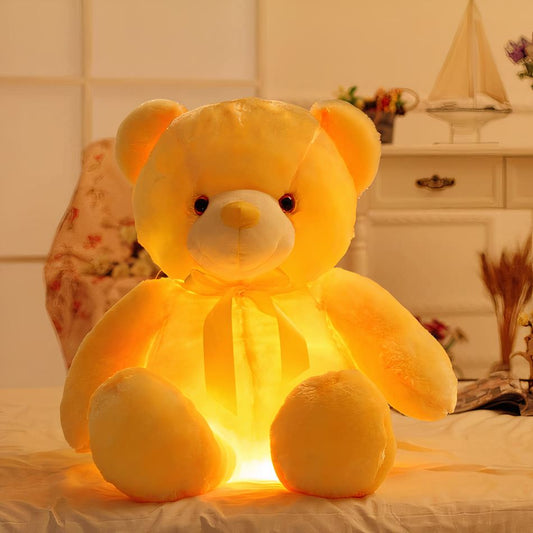 Oreiller peluche ours lumineux jaune doux pour la nuit