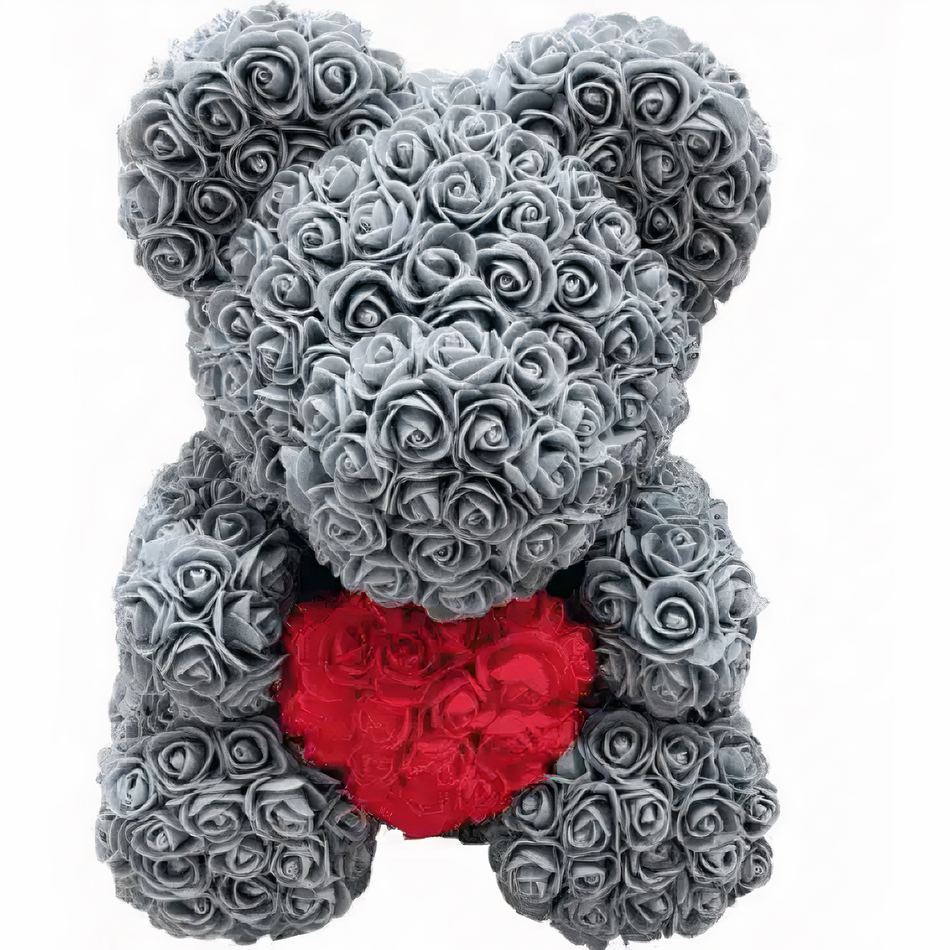 Peluche ours rose grise douce câline pour chambre d'enfant