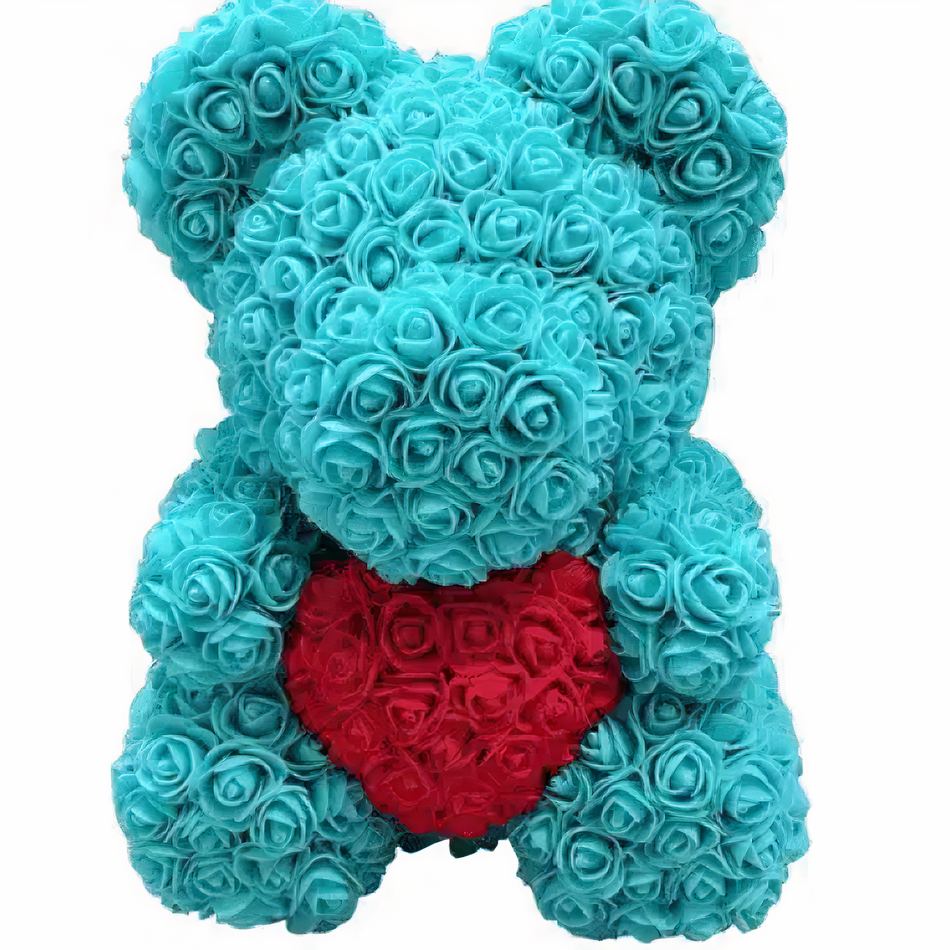 Peluche ourson turquoise câlin pour enfant, idéal cadeau.