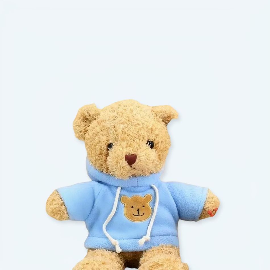 Peluche ourson doux avec pull bleu câlin pour l'hiver des enfants