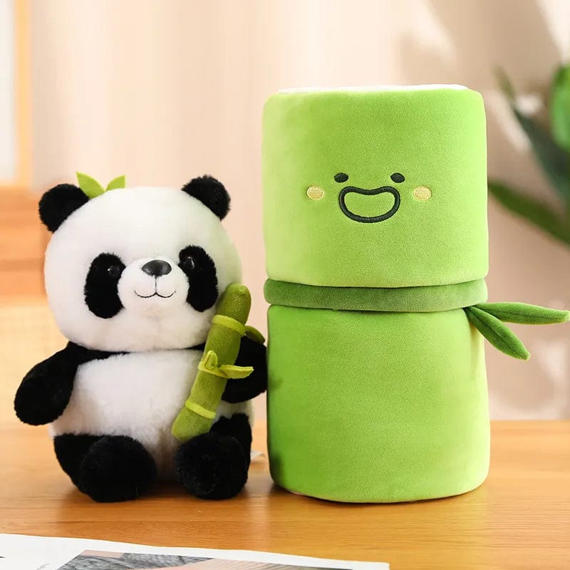 Peluche panda blanc avec son bambou exclusive