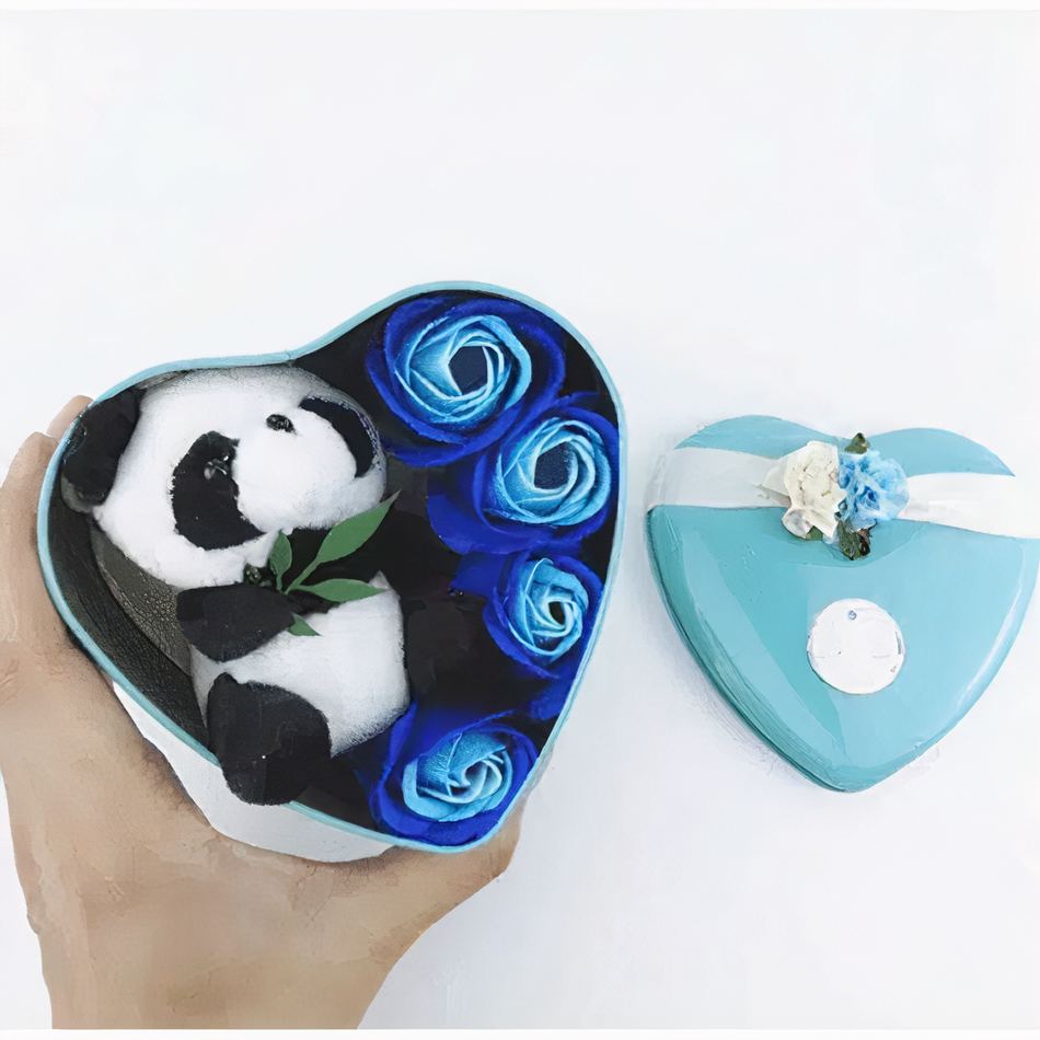 Peluche panda douce bleue Saint Valentin romantique