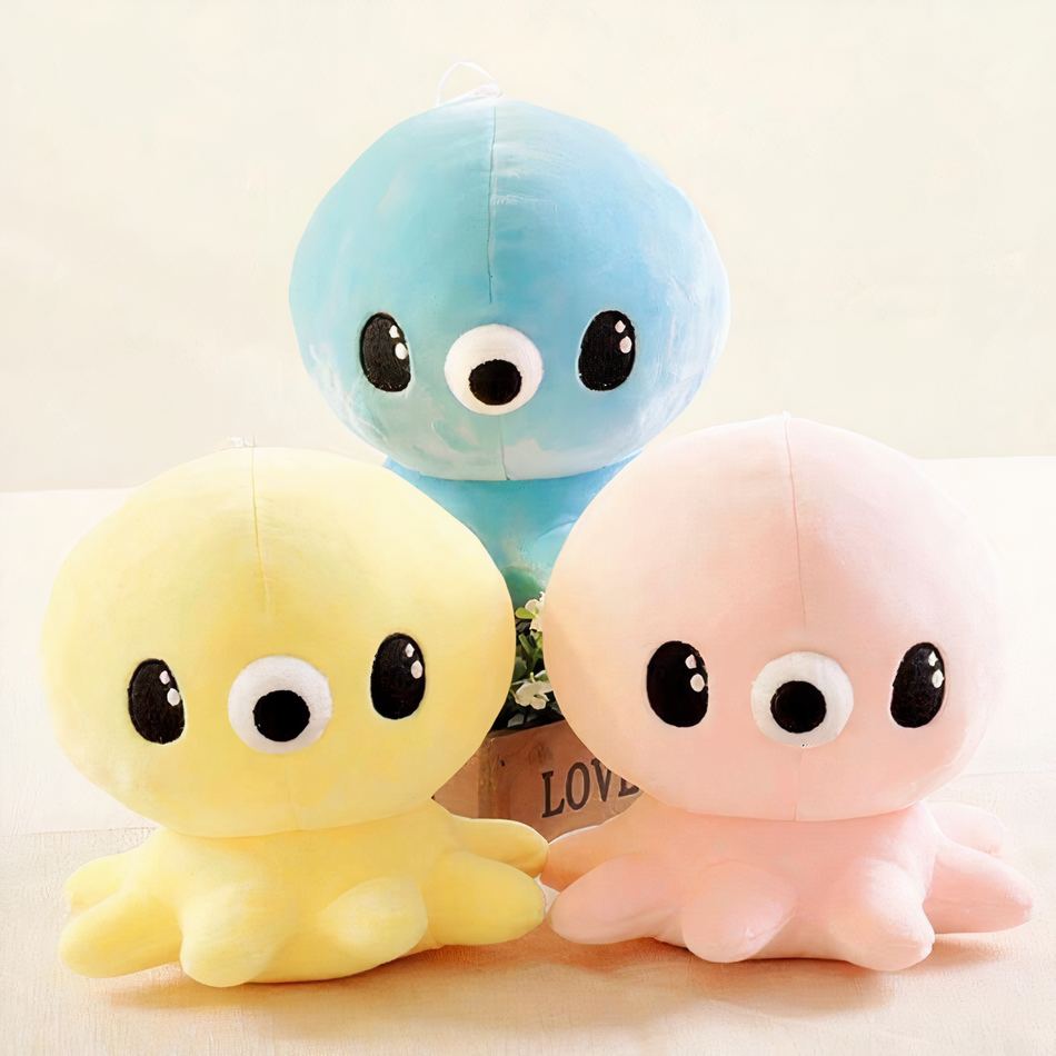 Peluche pieuvre jaune kawaii pour enfant chambre