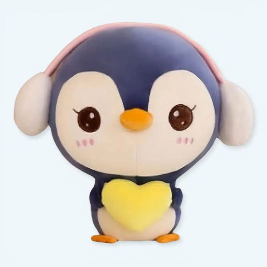 Pingouin Bleu Doux Peluche d'Hiver avec Cache-Oreilles Chaleureux