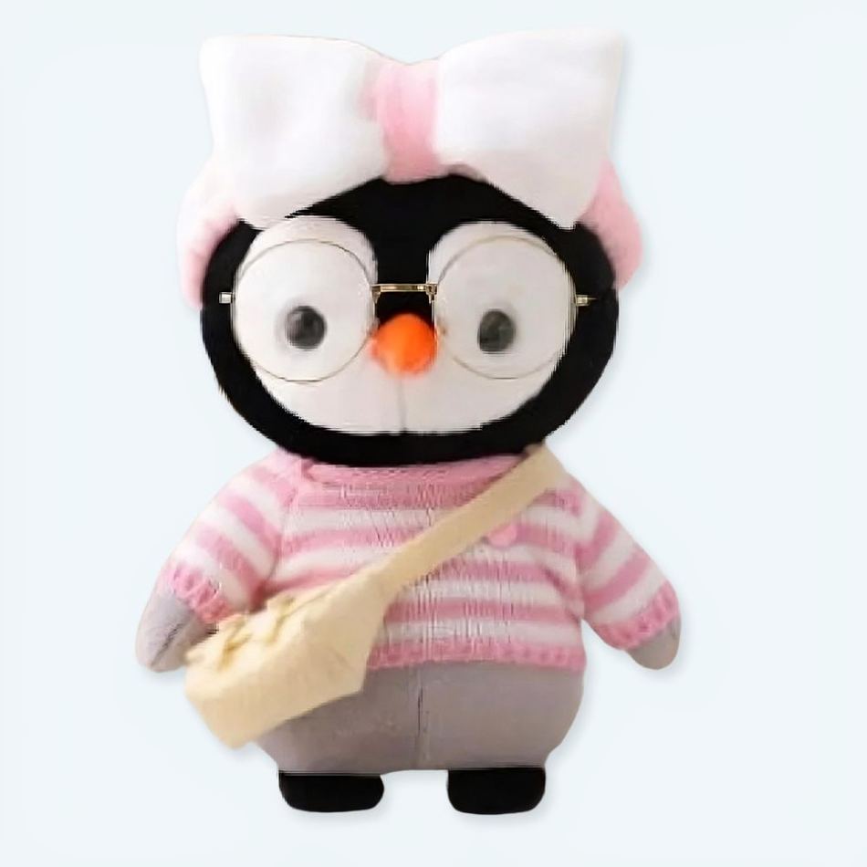 Peluche pingouin hiver doux avec pull tricoté rose