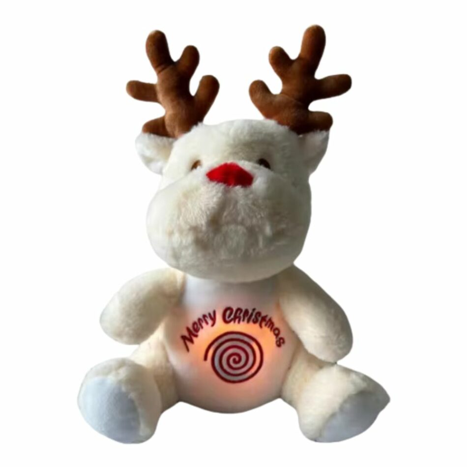 Peluche Renne de Noël Blanc et Marron - Douce, Musicale et Respirante