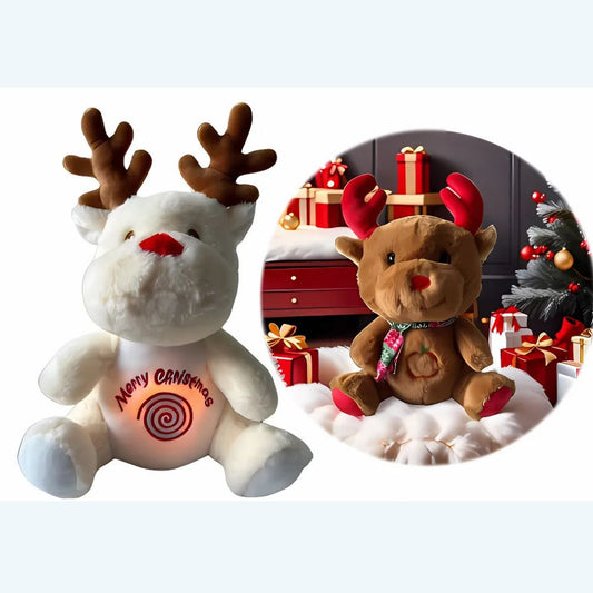 Peluche Renne de Noël Blanc et Marron - Douce, Musicale et Respirante