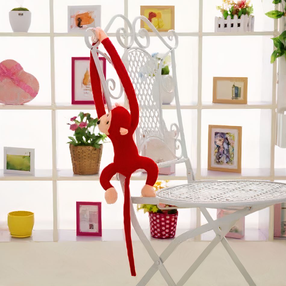 Peluche singe Kawaii avec longue queue rouge -