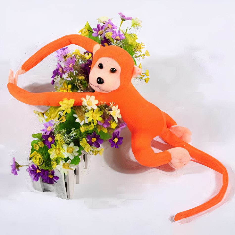 Peluche singe kawaii orange câlin queue longue douce -