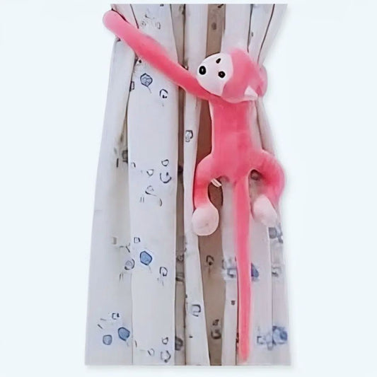 Peluche singe kawaii rose tendre avec longue queue douce