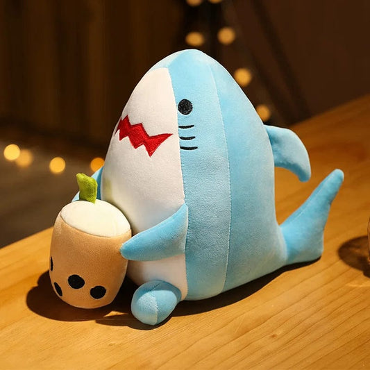 Peluche Squishmallow Requin sirotant un Bubble Tea