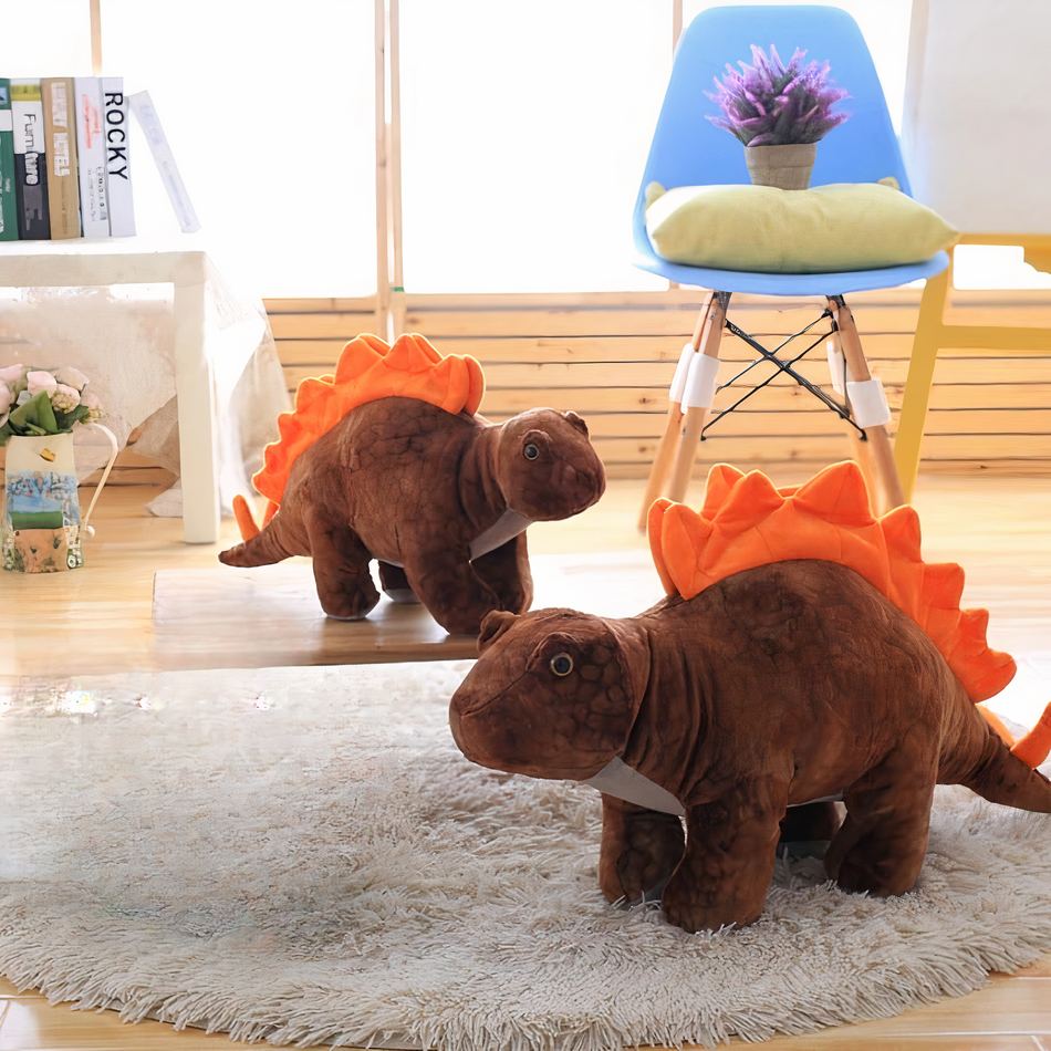 Peluche dino Stégosaure marron tout doux pour enfant