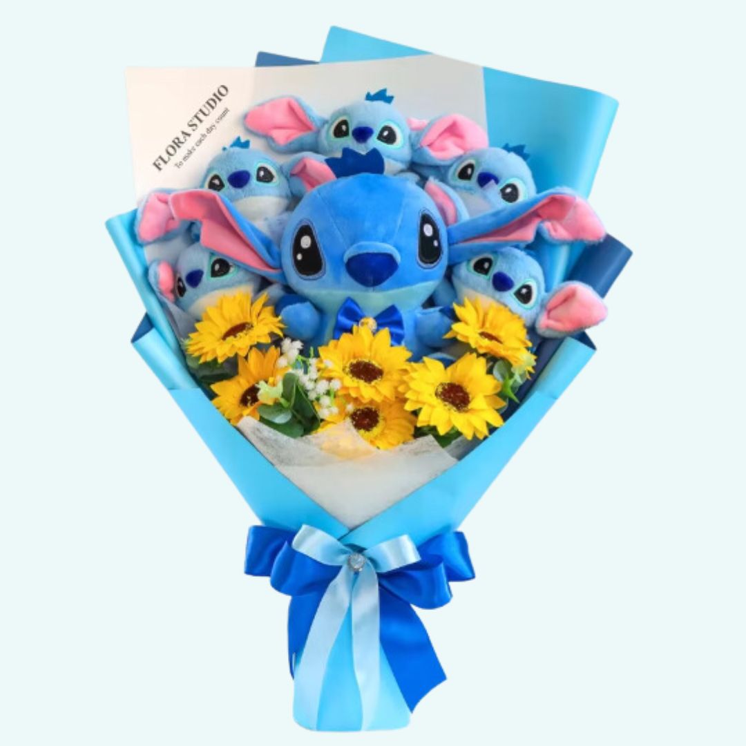 Peluche Stitch Bouquet Floral - Cadeau Original et Doux