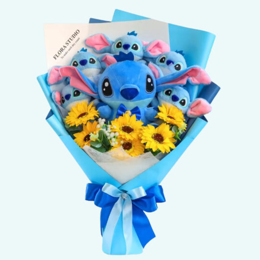 Peluche Stitch Bouquet Floral - Cadeau Original et Doux