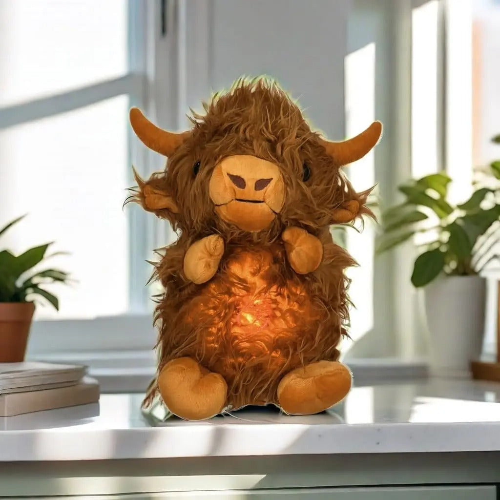 Peluche Taureau Doux Musical Apaisant pour Enfant la Nuit