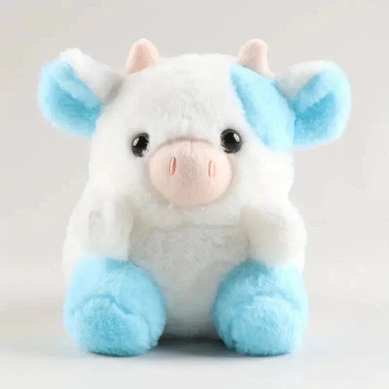 Peluche Vache Bleue et Blanche Mignonne et Douce.