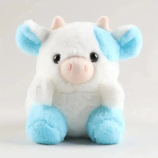 Peluche Vache Bleue et Blanche Mignonne et Douce.