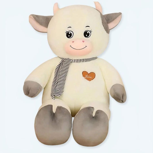 Peluche vache géante cotonneuse blanche et grise pour câliner